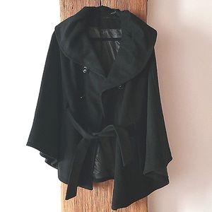Calvin Klein heavy black sz L XL cape wool coat